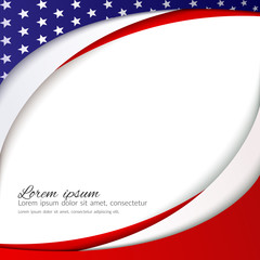 Abstract patriotic background with stars and flowing wavy lines of colors of the national flag of the USA for the holidays Independence Day President's Day Labor Day Element of card design Vector