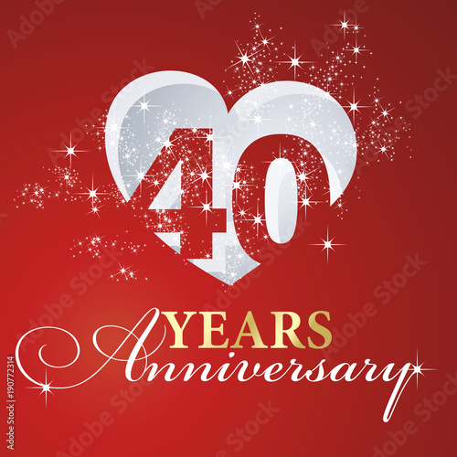 фотография 40 years anniversary firework heart red greeting card icon logo