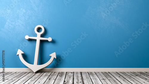 Fotografía Naval Anchor Symbol on Wooden Floor