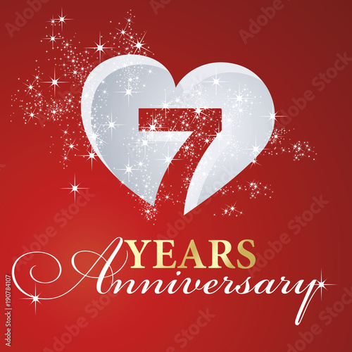 Платно 7 years anniversary firework heart red greeting card icon logo