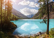 Landscape with the Incredible Blue Shavla Lake in the Altai Mountains