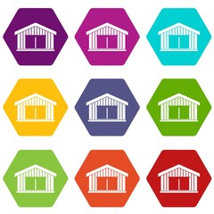 Poster - Garage icon set color hexahedron