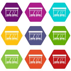 Poster - Bus stop icon set color hexahedron