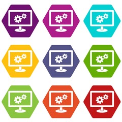 Poster - Monitor settings icon set color hexahedron