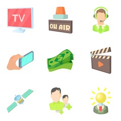 Poster - Media representatives icons set, cartoon style
