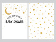 Baby shower invitation template, backgtround with gold polka dot design, vector set