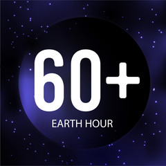 Earth hour, space, stars vector illustration on dark blue backgr