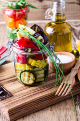 Wall Mural - Grilled summer vegetables in glass jar