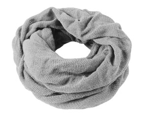 Gray soft winter snood scarf isolated on white