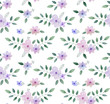 Decorative flower seamless pattern with flowers and leaves. Watercolor hand drawn illustration. Isolated on white background