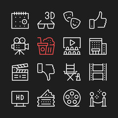Poster - Movie, film production line icons. Modern graphic elements, simple outline thin line design symbols. Vector icons set