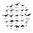 Dinosaur types signed name icons set. Simple illustration of 25 dinosaur types signed name vector icons for web