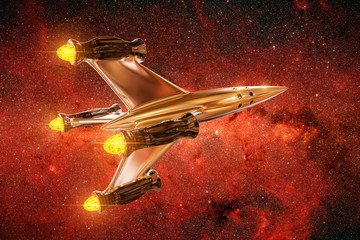 Canvas Print - spaceship in front of the stars and nebula of the galaxy, rocket in deep space