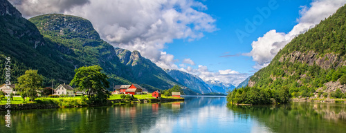 Amazing nature view with fjord and mountains Fototapeta