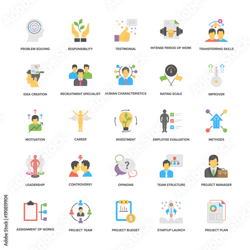 Fotografía Project Management Vector Icons Set In Flat Design