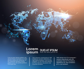 Poster - polygonal world map infographic banner with copy space, global travel and international connection c