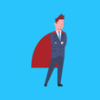 Business Man Wearing Red Hero Cape Businessman Isolated Flat Vector Illustration