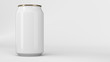 Blank small white and gold aluminium soda can mockup on white background
