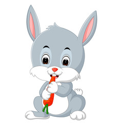 Wall Mural - Cartoon happy rabbit eating carrot