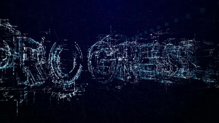 word progress. beginning of the transmission or the show. tech header made up of small numbers and s