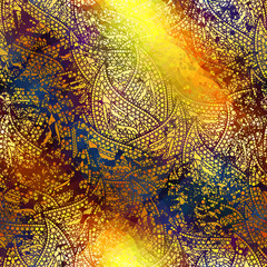 Aufkleber - Seamless background pattern. Grunge ethnic pattern with paisley ornament .