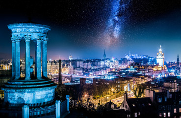 Wall Mural - Night view from Calton Hill to Edinburgh with stars