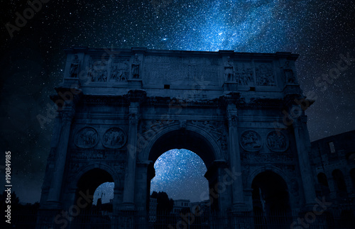 Cuadros en Lienzo Milky way and Triumphal arch in Rome at night, Italy