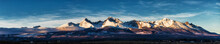 Panoramic Shot Of Winter Mountain Landscape During Sunset. High Tatras, Slovakia, From Poprad