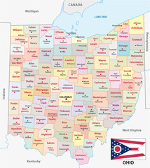 Wall Mural - Ohio administrative and political vector map with flag