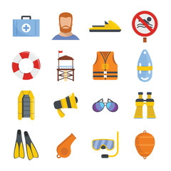 Wall Mural - Lifeguard save icons set. Flat illustration of 16 lifeguard save vector icons for web