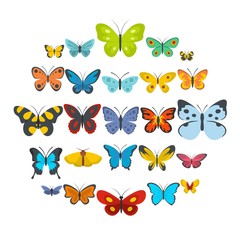 Poster - Butterfly icons set. Flat illustration of 25 butterfly vector icons isolated on white background