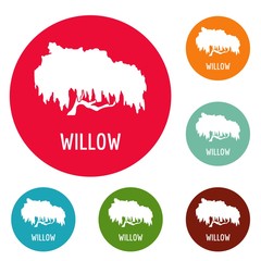 Sticker - Willow tree icons circle set vector isolated on white background