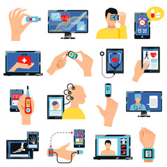 Wall Mural - Digital Healthcare Technology Icons Set