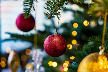 Close up of Christmas tree decorations