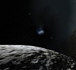 Wall Mural - moon surface. realistic 3d render of moon and space. space and planet. satellite. nebula. stars. ele