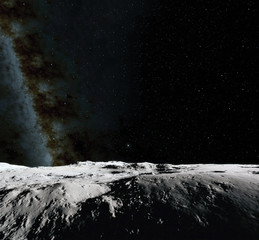 Wall Mural - moon surface. realistic 3d render of moon and space. space and planet. satellite. nebula. stars. ele