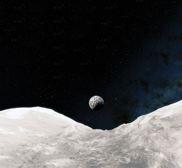 Wall Mural - moon surface. realistic 3d render of moon and space. space and planet. satellite. nebula. stars. ele