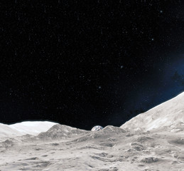 Wall Mural - moon surface. realistic 3d render of moon and space. space and planet. satellite. nebula. stars. ele