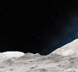 Wall Mural - moon surface. realistic 3d render of moon and space. space and planet. satellite. nebula. stars. ele