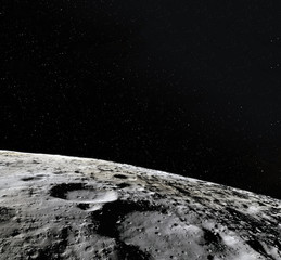 Wall Mural - moon surface. realistic 3d render of moon and space. space and planet. satellite. nebula. stars. ele