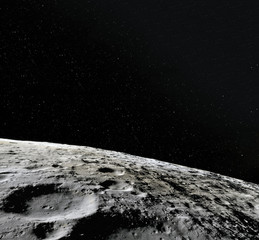 Wall Mural - moon surface. realistic 3d render of moon and space. space and planet. satellite. nebula. stars. ele
