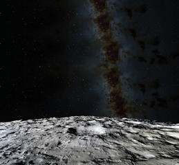 Wall Mural - moon surface. realistic 3d render of moon and space. space and planet. satellite. nebula. stars. ele