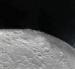 Wall Mural - moon surface. realistic 3d render of moon and space. space and planet. satellite. nebula. stars. ele