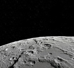 Wall Mural - moon surface. realistic 3d render of moon and space. space and planet. satellite. nebula. stars. ele