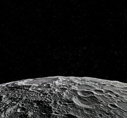Wall Mural - moon surface. realistic 3d render of moon and space. space and planet. satellite. nebula. stars. ele