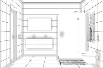 Wall Mural - 3d illustration. Sketch of a shower room