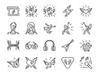 Rock and Roll line icon set. Included the icons as rocker, leather boy, concert, song, musician, heart, guitar and more.
