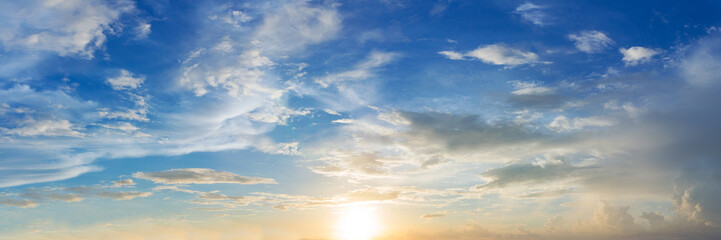 Wall Mural - vibrant color of sun set sky with cloud, panoramic image.