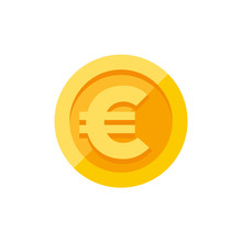 Euro Sign On Gold Coin Flat Style