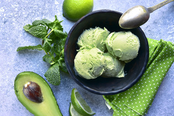 Avocado lime mint ice cream.Top view .